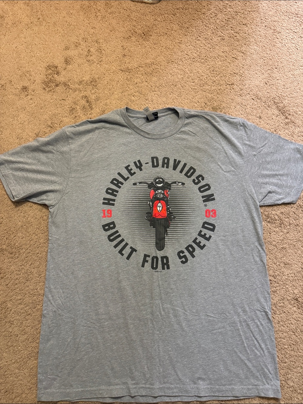 Harley-Davidson Gray Tee with Red Motorcycle Graphic